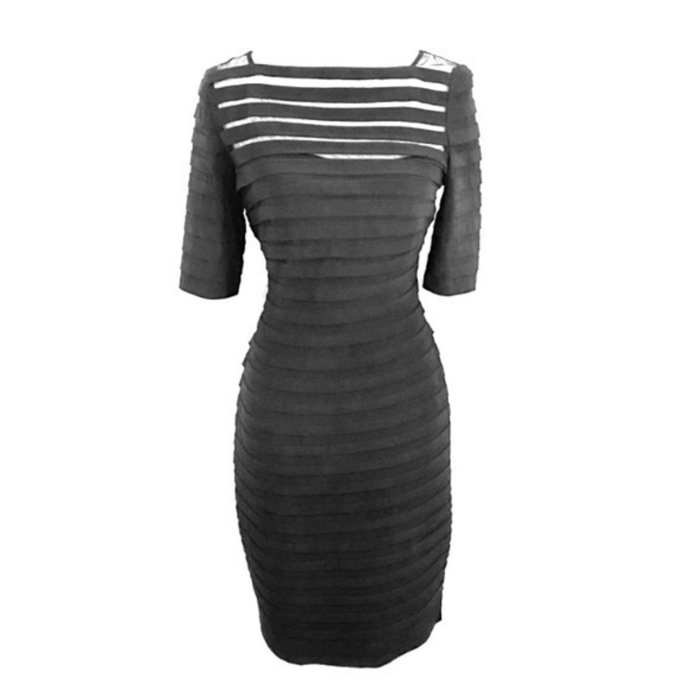 Adrianna Papell black banded jersey sheath dress